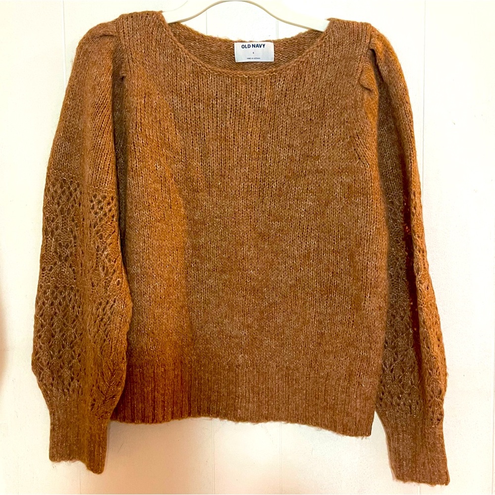 Old Navy Brown Gold Knitted Sweater, Puff Long Shoulders Size S but fits like M